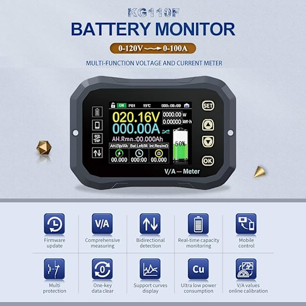 Batterimonitor Kapacitetsmåler Voltmeter, KG-F Batterimonitor 0