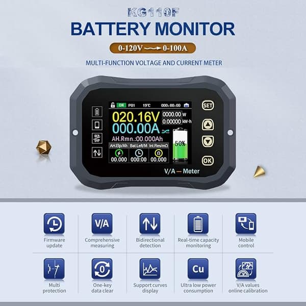 Batterimonitor Kapacitetsmätare Voltmeter, KG-F Batterimonitor 0