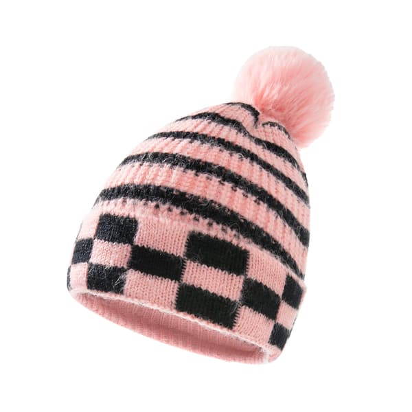 Pälsboll stickad mössa damer höst och vinter randig varm mössa (
