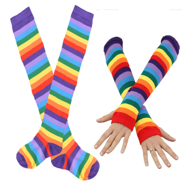 Women's Rainbow Socks Striped Knee High Socks Warm Hands Fingerl