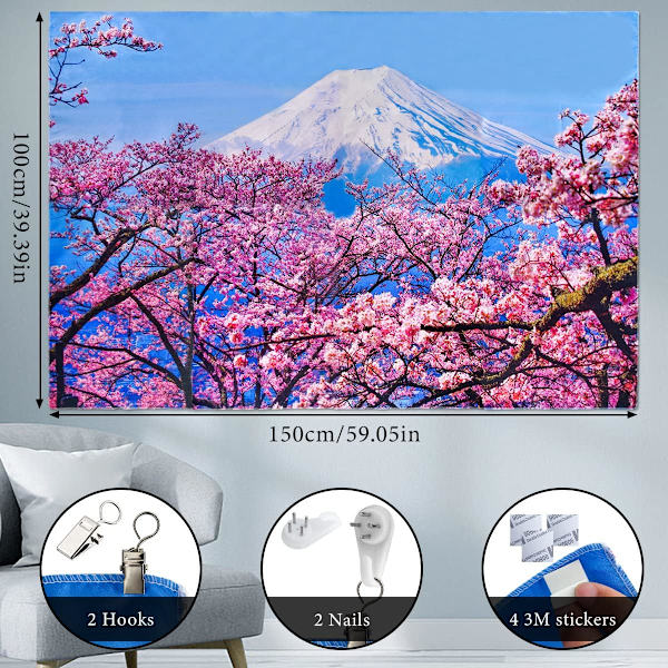 Mount Fuji körsbärsblomma gobeläng väggbonad, japansk Mount