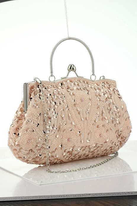 Perlebesatt blomst kveldsveske stor clutch