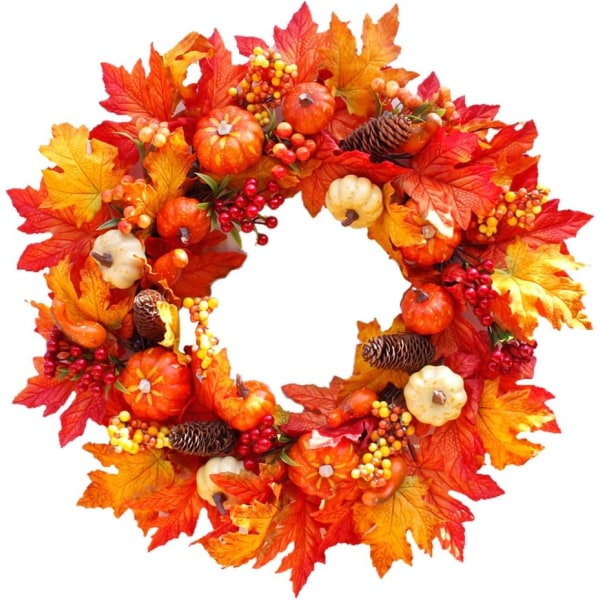 17,8 tums höstkrans Thanksgiving dekorationer för ytterdörr wi