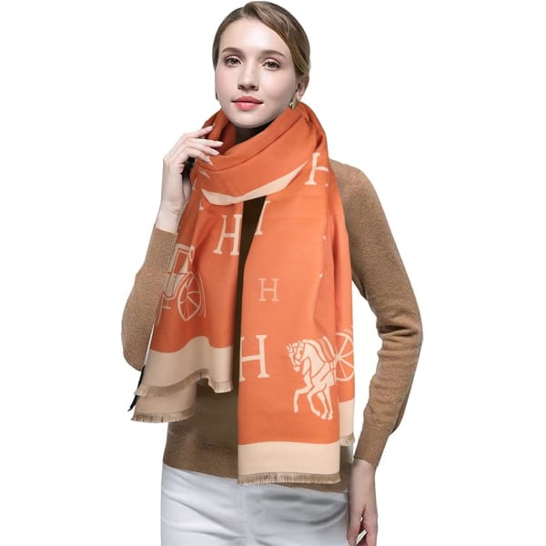 Orange Scarves för kvinnor Pashmina Silky Shawl Wrap för kväll D