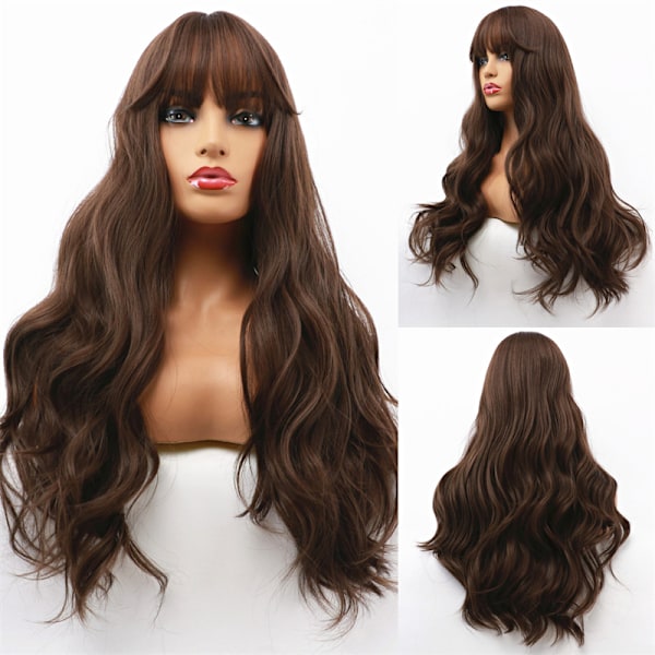 24 inch Bangs Long Natural Wave Heat Resistant Synthetic Wig