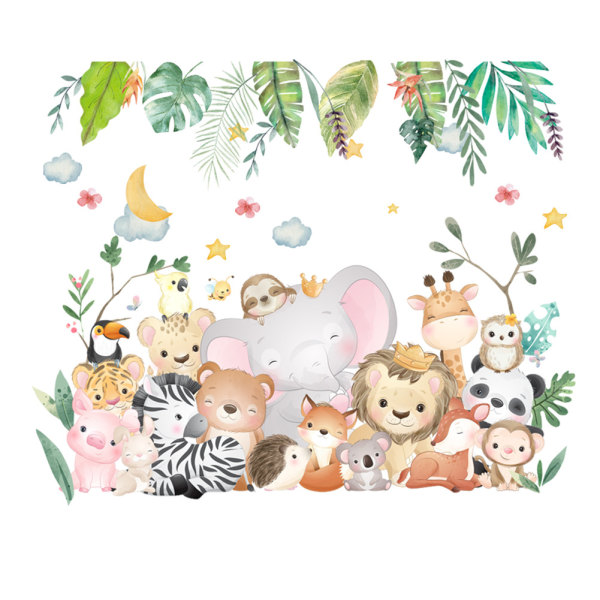 Cute elephant lion panda children's room background wall kinderg