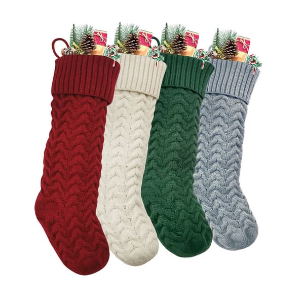 4 stycken juldekorationer Jul stickade strumpor, ullstrumpor