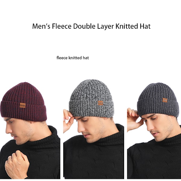 Mænds Beanie Hatte, Vinterhatte til Mænd Kvinder Varmt Termisk Fleeceforet, Tyk Strikket Mode Hætte til Fyre - Khaki
