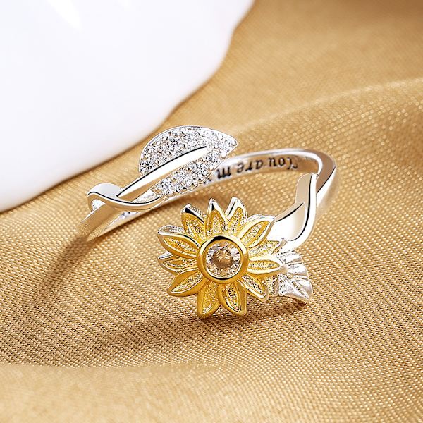 Sterling Silver You are My Sunshine Solros CZ Hjärtring Adju