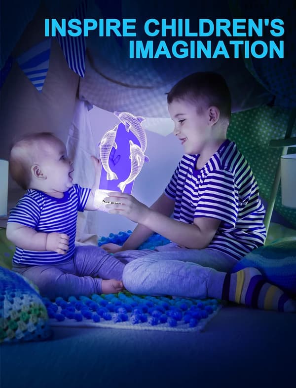 Delfin Natlampe til Børn, 3D Illusionslampe, 16 Farver Dimbar