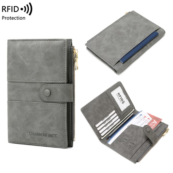 Passports- och Korthållare för Kvinnor RFID-Blockering Korthållare Smalt Resepengapåse Växelplånbok med Vaccinationskortplats - Kaffe