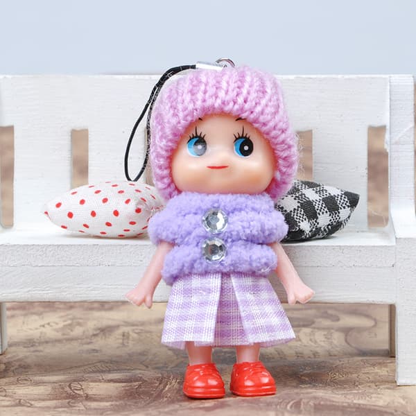 Miniatyr superdukke (8 cm), 3 stk. Tilfeldig stil med lilla dr