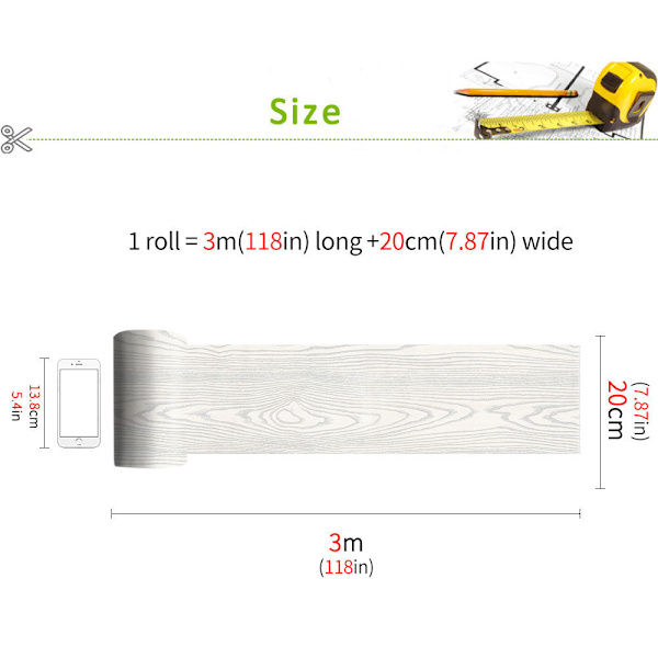 1 kpl 20*300CM / 7.87*118.1\" Toimiston kunnostus itseliimautuva F