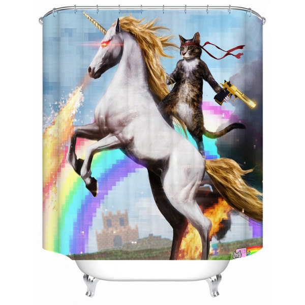 Cavalier cat shower curtain,with 12 plastic hooks