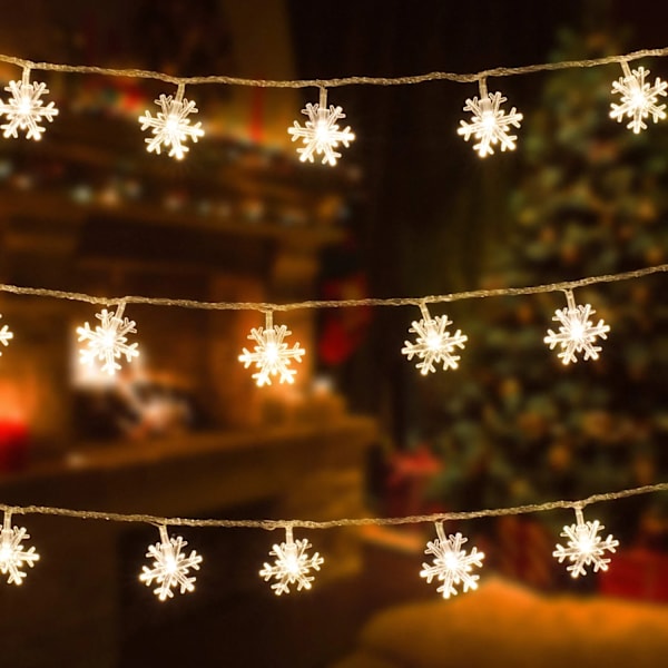 50 LED snøfnugg julelys. 16,4 fot plug-in stri