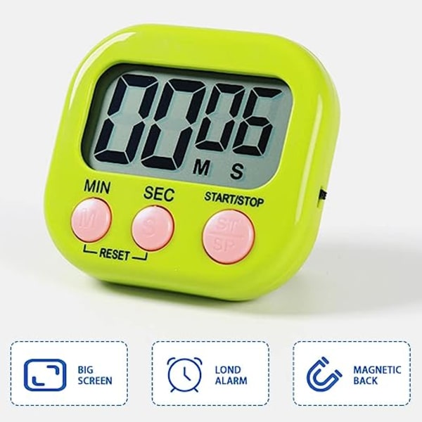 Magnetisk køkkenur med stort LCD-display
