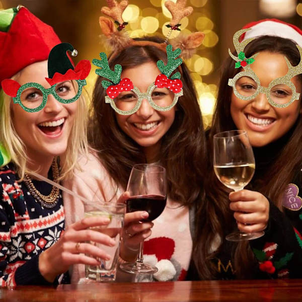24 stk Glitter Julefest Brilleinnfatninger med 24 Mønstre for