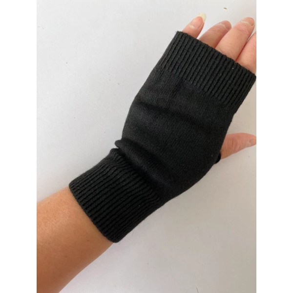 Grå och svarta damfingervantar i fleece, varma vinterhandskar, unisex