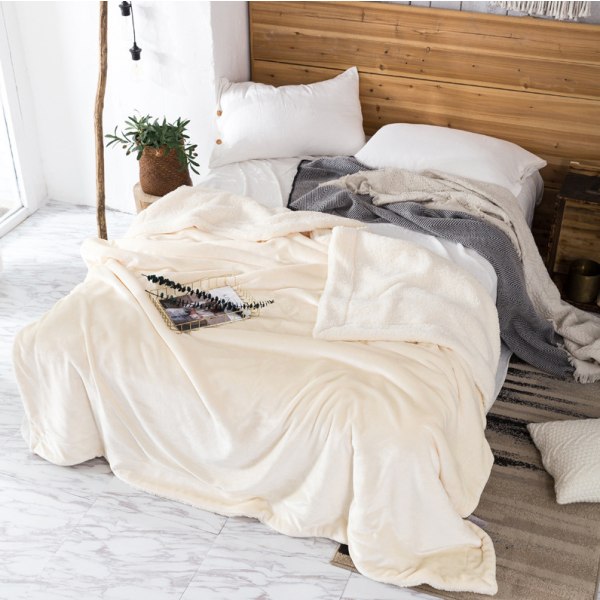 Tjock och varm lammullssoffa vändbar filt, 5 färger Off-white 100*150cm