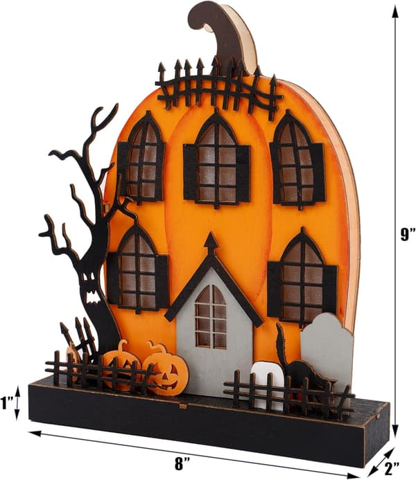 Halloween Bordplade Figurer, 9 x 8\" Lysende Græskar Hus Dekoration