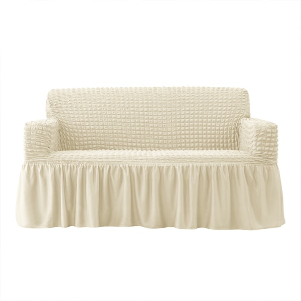 Lett og tilpasset sofaovertrekk, universell, høy strekk, slitesterk møbelbeskytter med skjørt (Beige), 2-4 seter 85-135cm