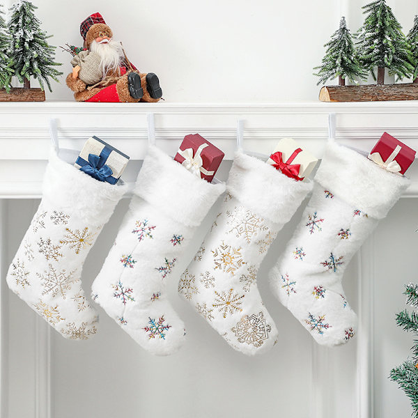 1 st gyllene snöflinga plysch julstrumpor presentpåse jul D