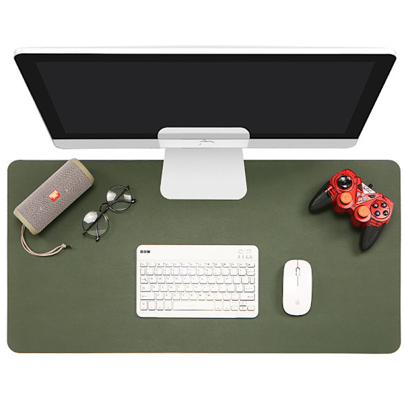 PU-läder skrivbordsmatta, utökad musmatta, vattentät skrivbordsunderlägg, ultratunn stor laptop tangentbordsmatta (arméggrön), enkel-sidig 100*50cm