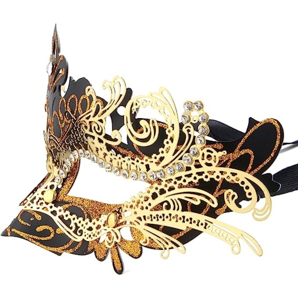 Venetiansk maske (svart gull), for maskeradeball og kostyme, for kvinner