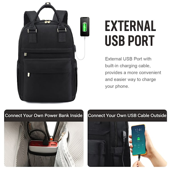 Naisten kannettava tietokoneen reppu 14 tuuman kannettavan tietokoneen laukku USB-portilla