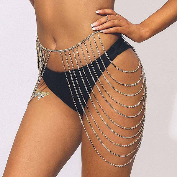 Krystall Navel Chain Strand Sofaer Strand Body Chain Mote Midje Smykker