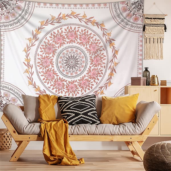 Mandala estetisk gobeläng, Boho gobeläng väggbonad, Rose Flo