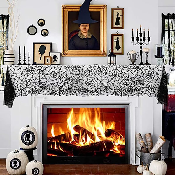 80\" × 20\" Polyester Spets Halloween Bordslöpare, Stor Svart Spi