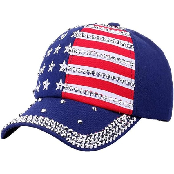 Bling American Flag Baseball Kepsar, USA Flag Hat for Women Blå