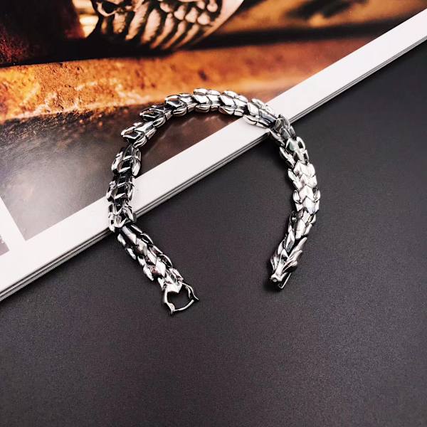 Sølvbelagt Vintage Dragehoved Drage Linned Mønster Køl Brac