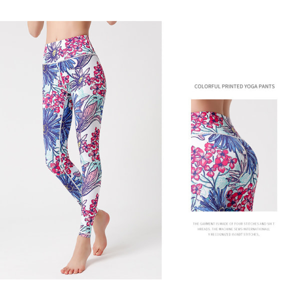 Damer Høy Midje Skinny Trykt Sports Fitness Yoga Bukser-HK283 M