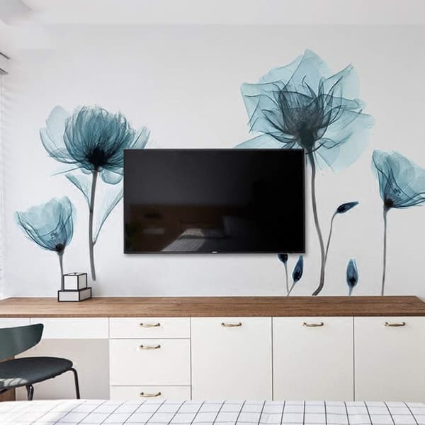 Blå blommiga väggdekaler, avtagbara väggdekaler