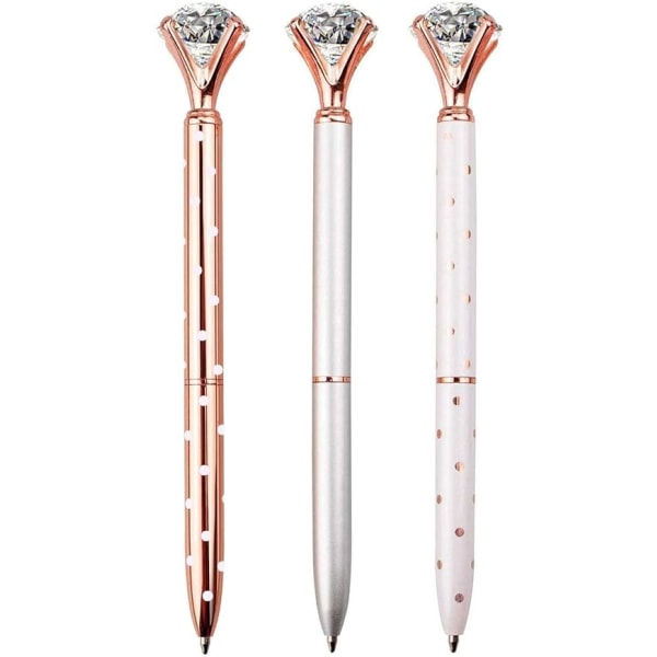 3pcs Diamond Pens Big Crystal Diamond Ballpoint Pen Metal Ballpo