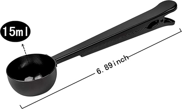 Kaffe Ske med Klips Sort Rustfrit Stål Multifunktion Mål