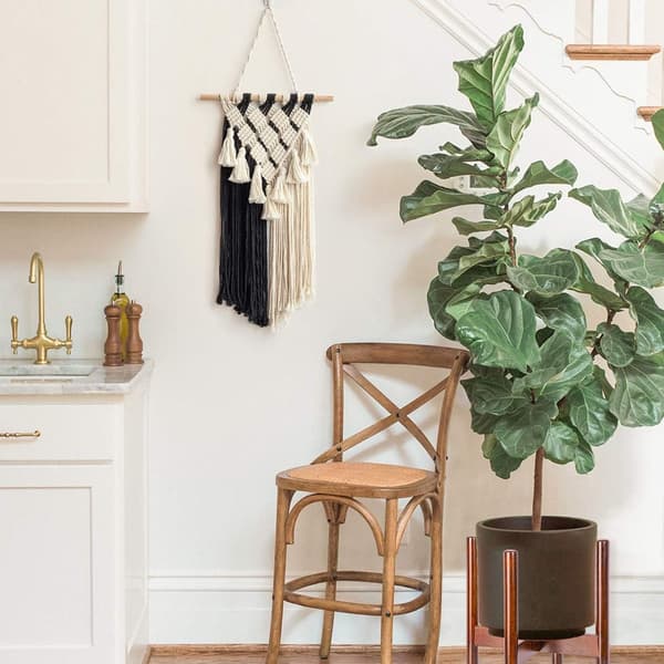 Macrame väggbonad, svartvit väggkonst, liten vävd boho