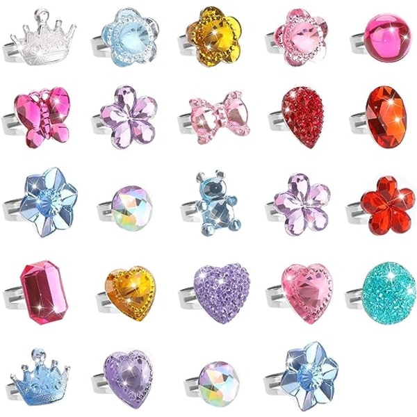 24st kristallringar för flickor, prinsesssmyckesringar med hjärta