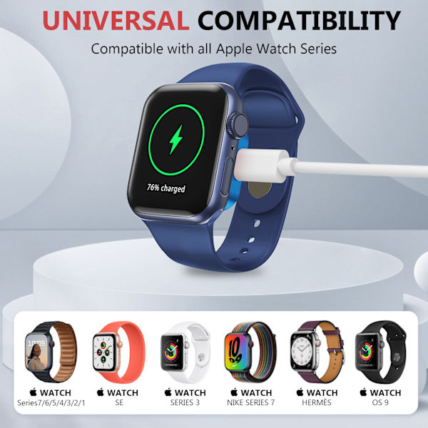 Apple Watch Magnetisk Oplader, Dobbelt Interface, Blå (Datakabel N