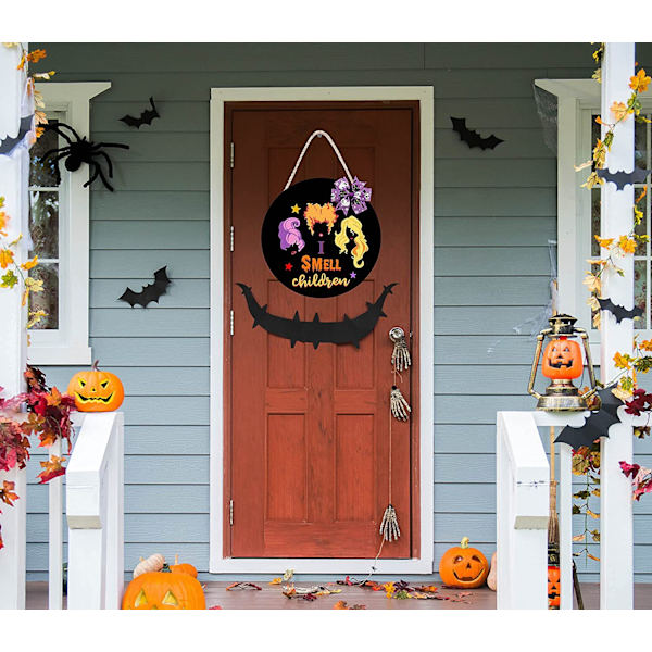 Koristeellinen riippuva paneeli etuovelle, noita-aiheinen Halloween-koriste