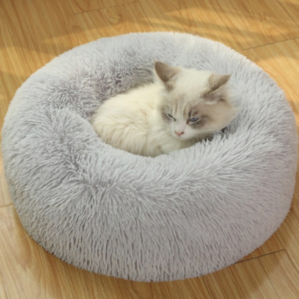 Katt dagbok säng, 40 cm, mjuk kattkorg i ljusgrå, lugnande katt