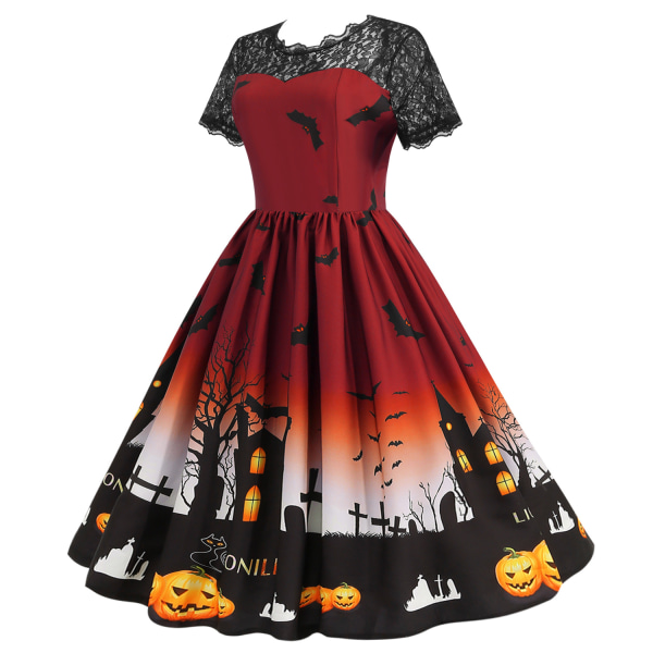 Naisten Halloween lyhythihainen pyöreä kaula-aukko rento mekko (punainen M)