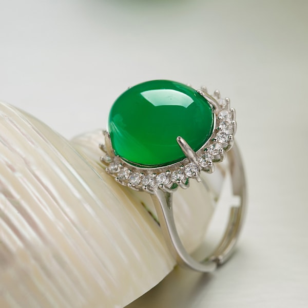 925 Sterling Silver Grön Agat Kristall Smaragd Ring Vintage Inl
