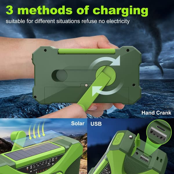 【10000 mAh】 Solcellsvevradio, NOAA väderradio Mult