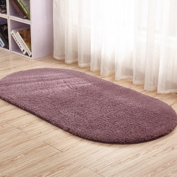 Oval förtjockad plyschmatta för sovrum i vardagsrummet-Lila-grå 80*120cm