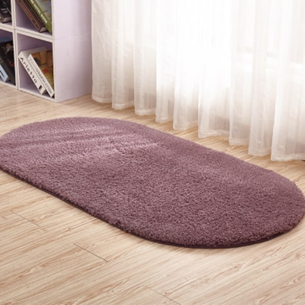 Oval thickened plush carpet for living room bedroom-Purple-gray