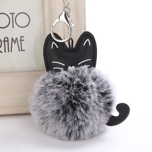 Premium Kvalitet Fluffy Kunstig Pels Kat Nøglering
