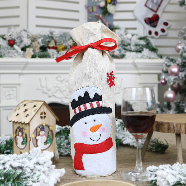 3 julröda vinflaskor set tomte snögubbe älg re
